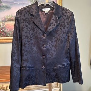 Rafael Elegant Black Satin Floral Blazer Jacket